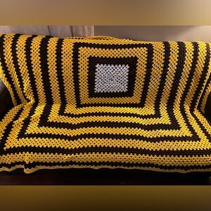 VINTAGE Handmade Crochet Afghan Blanket, 70’s Retro Boho Vibes, 98” x 93” approx